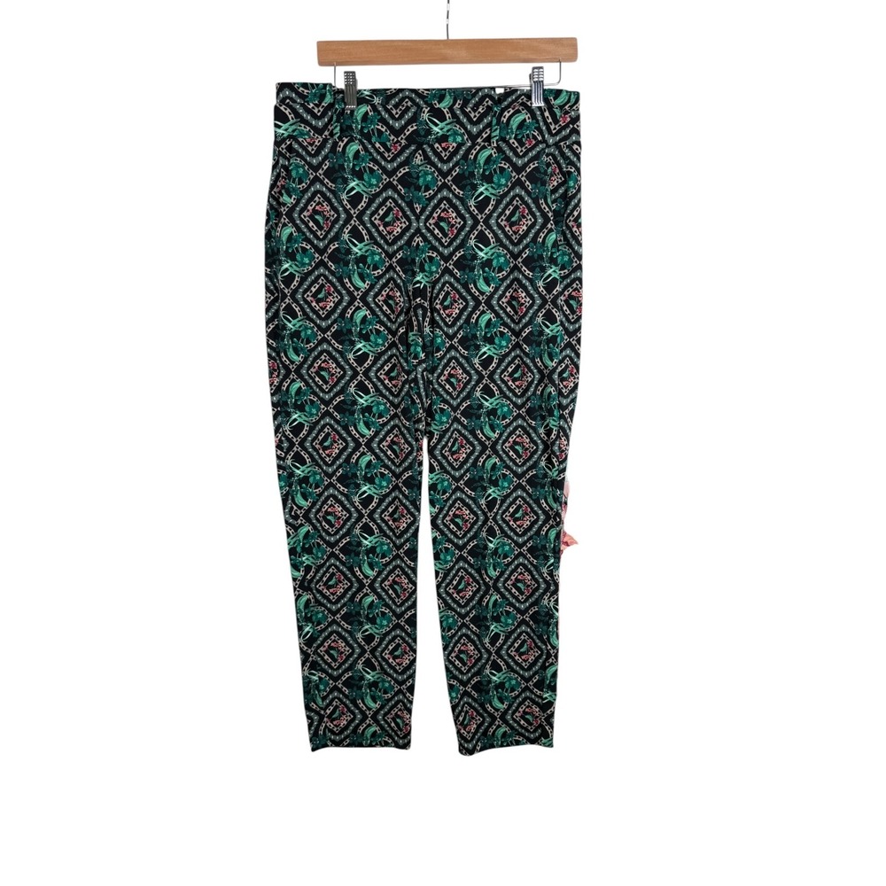 White House Black‎ Market Printed Tapered Ankle Pants size Medium Black/Green